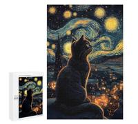 Puzzles pour Adolescents 1000 PCS Black Cat Under Starry Night Puzzles, Jeux Relaxants, Décoration Intérieure, Cadeaux Et Idées Cadeaux Uniques pour Un Anniversaire 1000 PCS