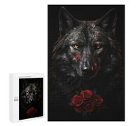 Puzzles pour Adolescents 1000 PCS Black Wolf Dark Red Rose Puzzles pour Adultes, Jouets Anti-Stress, Activités Amusantes À Faire À La Maison, 1000 PCS