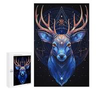 Puzzles pour Adolescents 1000 PCS Blue Deer with Geometric Puzzles pour Adolescents - Jeu Familial - Décoration Murale - Interaction Parent-Enfant 1000 PCS