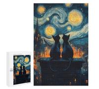 Puzzles pour Adolescents 1000 PCS Cats Under Starry Night Casse-têtes pour Adultes Jeu De Réflexion Assemblage De Motifs Interaction Parent-Enfant 1000 PCS