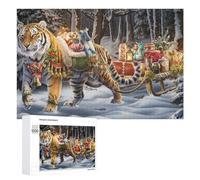 Puzzles pour Adolescents 1000 PCS Christmas Tiger Sleigh Ride Puzzles pour Adultes Jeu De Réflexion Décoration Intérieure Activités Amusantes À La Maison 1000 PCS