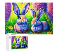 Puzzles pour Adolescents 1000 PCS Colorful Bunny Garden Art Print Puzzles pour Adultes Jeu De Réflexion Décoration Intérieure Activités Amusantes À La Maison 1000 PCS