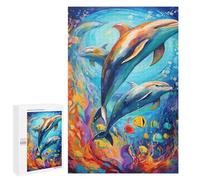 Puzzles pour Adolescents 1000 PCS Colorful Dolphins Underwater Scene Puzzles pour Adultes Jeu De Réflexion Décoration Intérieure Activités Amusantes À La Maison 1000 PCS