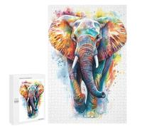Puzzles pour Adolescents 1000 PCS Colorful Elephant Watercolor Puzzles pour Adolescents, Jouets Anti-Stress, Décoration Murale, Cadeaux d'anniversaire Et De Noël Uniques 1000 PCS