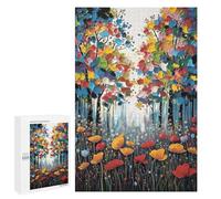 Puzzles pour Adolescents 1000 PCS Colorful Trees and Flowers Painting Puzzles pour Adolescents - Jeu Familial - Décoration Murale - Interaction Parent-Enfant 1000 PCS