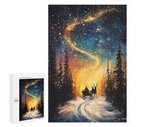 Puzzles pour Adolescents 1000 PCS Cosmic Winter Journey Sleigh Ride Under The Celestial Swirl Puzzles pour Adultes Jeu Familial Décoration Parfaite Difficile À Compléter 1000 PCS