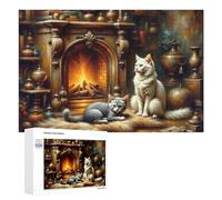 Puzzles pour Adolescents 1000 PCS Cozy Cats by The Fireplace Puzzle Anti-Stress, Jouet Idéal pour Une Décoration Amusante À La Maison, 1000 PCS