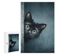 Puzzles pour Adolescents 1000 PCS Curious Black Cat Peeking Puzzles pour Adultes Assemblage De Modèles De Puzzles Défi À Réaliser Soirée Jeux Et Divertissement en Famille 1000 PCS