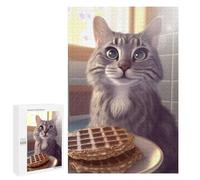 Puzzles pour Adolescents 1000 PCS Curious Cat Eyeing Waffles Puzzles pour Adultes Jeu Familial Décoration Parfaite Difficile À Compléter 1000 PCS
