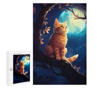 Puzzles pour Adolescents 1000 PCS Cute Cat Looking at Moon Puzzles pour Adultes Jeu Familial Décoration Parfaite Difficile À Compléter 1000 PCS