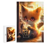 Puzzles pour Adolescents 1000 PCS Cute Fox Drinking Boba Tea Puzzles pour Adultes Jouets Anti-Stress pour S'amuser en Famille Interaction Parent-Enfant 1000 PCS