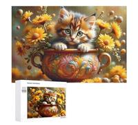 Puzzles pour Adolescents 1000 PCS Cute Kitten in Decorative Pot with Flowers Puzzles pour Adultes Jeu De Réflexion Décoration Intérieure Activités Amusantes À La Maison 1000 PCS