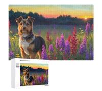Puzzles pour Adolescents 1000 PCS Dog in Flower Field Sunset Puzzles pour Adultes Jeu De Réflexion Décoration Intérieure Activités Amusantes À La Maison 1000 PCS