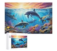 Puzzles pour Adolescents 1000 PCS Dolphins Swimming in Coral Reef Puzzles pour Adultes Jeux Relaxants Découpe De Précision Jeu Stimulant Cadeaux 1000 PCS