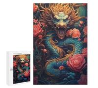 Puzzles pour Adolescents 1000 PCS Dragon with Flowers Fantasy Artwork Puzzles pour Adolescents Améliorent La Mémoire Difficiles À Compléter Jeux Stimulants 1000 PCS
