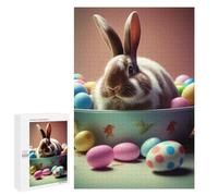 Puzzles pour Adolescents 1000 PCS Easter Bunny with Eggs Puzzles pour Adultes Jeu Familial Décoration Parfaite Difficile À Compléter 1000 PCS