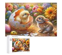 Puzzles pour Adolescents 1000 PCS Easter Chick and Bunny Puzzle Anti-Stress, Jouet Idéal pour Une Décoration Amusante À La Maison, 1000 PCS