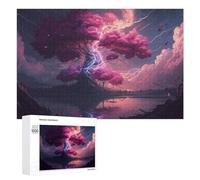 Puzzles pour Adolescents 1000 PCS Enchanted Pink Tree Lightning Storm Puzzles pour Adultes Jeux Relaxants pour S'amuser en Famille Cadeaux De Noël Et d'anniversaire 1000 PCS
