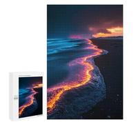 Puzzles pour Adolescents 1000 PCS Fiery Waves on Black Sand Beach Puzzles pour Adultes, Jouets Anti-Stress, Activités Amusantes À Faire À La Maison, 1000 PCS