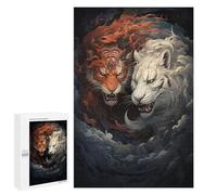 Puzzles pour Adolescents 1000 PCS Fire Vs. Ice Tiger Battle Puzzles pour Adultes Assemblage De Modèles De Puzzles Défi À Réaliser Soirée Jeux Et Divertissement en Famille 1000 PCS