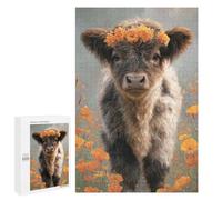 Puzzles pour Adolescents 1000 PCS Floral Cow in Field Puzzles pour Adultes Assemblage De Modèles De Puzzles Défi À Réaliser Soirée Jeux Et Divertissement en Famille 1000 PCS