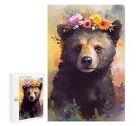 Puzzles pour Adolescents 1000 PCS Floral Crowned Bear Art Print Puzzles pour Adolescents Améliorent La Mémoire Difficiles À Compléter Jeux Stimulants 1000 PCS