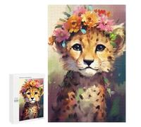 Puzzles pour Adolescents 1000 PCS Floral Crowned Leopard Cub Puzzles pour Adultes Assemblage De Modèles De Puzzles Défi À Réaliser Soirée Jeux Et Divertissement en Famille 1000 PCS