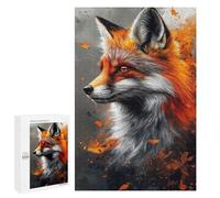 Puzzles pour Adolescents 1000 PCS Fox Portrait with Abstract Orange Splatters Puzzles pour Adultes, Jeux en Famille, Décoration Intérieure, Cadeaux De Noël Et d'anniversaire 1000 PCS