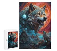 Puzzles pour Adolescents 1000 PCS Full Moon Lone Wolf Snarls Puzzles pour Adultes Jouets Anti-Stress pour S'amuser en Famille Interaction Parent-Enfant 1000 PCS