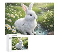 Puzzles pour Adolescents 1000 PCS Garden Rabbit with Daisies Puzzles pour Adultes Jeux Relaxants Découpe De Précision Jeu Stimulant Cadeaux 1000 PCS