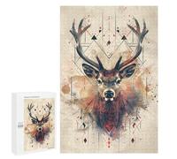 Puzzles pour Adolescents 1000 PCS Geometric Deer Portrait with Abstract Patterns Puzzles pour Adultes - Jeu Manuel Anti-Stress - Cadeaux Uniques pour Anniversaire Et Noël 1000 PCS