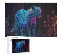 Puzzles pour Adolescents 1000 PCS Glowing Leopard in Neon Forest Puzzles pour Adultes Jeu De Réflexion Décoration Intérieure Activités Amusantes À La Maison 1000 PCS