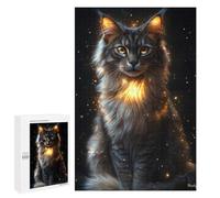 Puzzles Pour Adolescents 1000 PCS Golden Glow Maine Coon - Mystical Cat Art - Enchanted Feline Portrait Puzzles Pour Adultes Jeux Familiaux Pour S'amuser En Famille Offrez Des Cadeaux Pour Toute La Fa