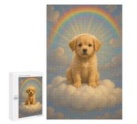 Puzzles pour Adolescents 1000 PCS Golden Retriever Puppy on Cloud with Rainbow Puzzles pour Adultes, Jouets Anti-Stress, Activités Amusantes À Faire À La Maison, 1000 PCS