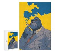 Puzzles pour Adolescents 1000 PCS Gorilla in Suit Smoking Cigar Puzzles pour Adultes, Jouets Anti-Stress, Activités Amusantes À Faire À La Maison, 1000 PCS