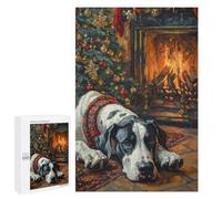 Puzzles pour Adolescents 1000 PCS Great Dane in Holiday Art Christmas Dog by Fireplace Painting Puzzles pour Adolescents, Jouets Anti-Stress, Décoration Murale, Cadeaux d'anniversaire Et De Noël Uniq