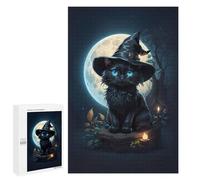 Puzzles pour Adolescents 1000 PCS Halloween Witch Cat Moon Puzzles pour Adultes Jeux Amusants Décoration Parfaite Cadeaux Uniques d'anniversaire Et De Noël 1000 PCS