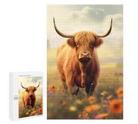 Puzzles pour Adolescents 1000 PCS Highland Cow in Flower Field-2 Puzzles pour Adolescents Améliorent La Mémoire Difficiles À Compléter Jeux Stimulants 1000 PCS