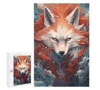 Puzzles pour Adolescents 1000 PCS Japanese Fox Art Red Fire Puzzles pour Adultes Jeux Amusants Décoration Parfaite Cadeaux Uniques d'anniversaire Et De Noël 1000 PCS
