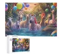 Puzzles pour Adolescents 1000 PCS Jungle Party with Zebras and Balloons Puzzles pour Adultes Jeu De Réflexion Décoration Intérieure Activités Amusantes À La Maison 1000 PCS