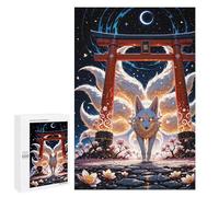 Puzzles pour Adolescents 1000 PCS Kitsune Nine-Tailed Fox Torii Gate Cherry Blossom Sakura Japan Jeu De Puzzle Familial Décoration Parfaite Cadeaux Uniques pour Un Anniversaire Et Noël 1000 PCS