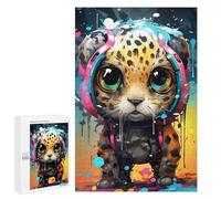 Puzzles pour Adolescents 1000 PCS Leopard with Headphones Puzzles pour Adultes Activités Familiales Interaction Parent-Enfant Jeu Au Design Élégant 1000 PCS