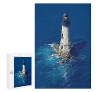 Puzzles pour Adolescents 1000 PCS Lighthouse in The Ocean Deep Blue Lighthouse at Sea Dramatic Coastal Art Puzzles pour Adultes Jeux Familiaux pour S'amuser en Famille Offrez des Cadeaux pour Toute