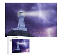 Puzzles pour Adolescents 1000 PCS Lighthouse Storm Lightning Purple Sky Puzzle Anti-Stress, Jouet Idéal pour Une Décoration Amusante À La Maison, 1000 PCS