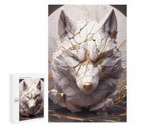 Puzzles pour Adolescents 1000 PCS Marble Wolf Head with Gold Accents Puzzle pour Adultes Jeux Relaxants Décoration Murale pour Les Joueurs 1000 PCS