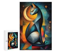 Puzzles pour Adolescents 1000 PCS Modern Cubism Cat and Moon - Abstract Geometric Feline Art Puzzles pour Adultes Jeux Familiaux pour S'amuser en Famille Offrez des Cadeaux pour Toute La Famille 1000
