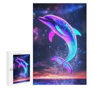 Puzzles pour Adolescents 1000 PCS Neon Dolphin Leaping Water Puzzles pour Adolescents - Jeu Familial - Décoration Murale - Interaction Parent-Enfant 1000 PCS