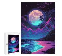 Puzzles pour Adolescents 1000 PCS Neon Moonlit Beach Scene Puzzles pour Adultes Assemblage De Modèles De Puzzles Défi À Réaliser Soirée Jeux Et Divertissement en Famille 1000 PCS