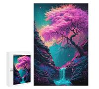 Puzzles pour Adolescents 1000 PCS Pink Tree and Small Waterf Puzzles pour Adultes Jeux Relaxants pour S'amuser en Famille Cadeaux De Noël Et d'anniversaire 1000 PCS