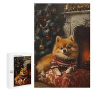 Puzzles pour Adolescents 1000 PCS Pomeranian Christmas Portrait Cute Christmas Dog Art Puzzles pour Adolescents, Jouets Anti-Stress, Décoration Murale, Cadeaux d'anniversaire Et De Noël Uniques 1000